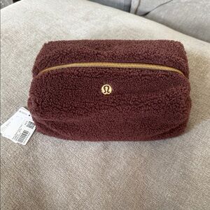 Lululemon Athletica Brown Fleece Makeup Pouch with Gold Accents